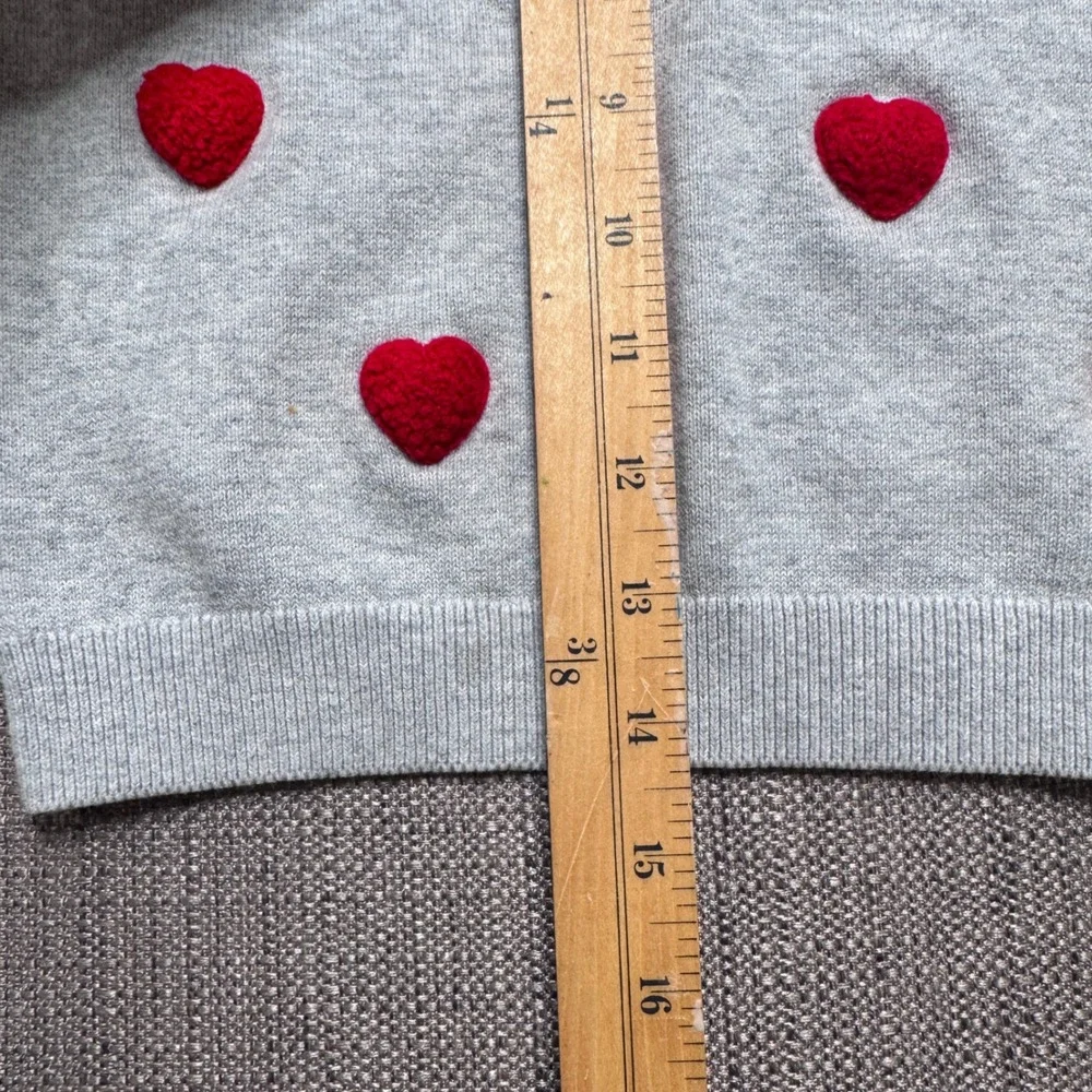 HM Kids Grey Knit Sweater Red 3D Textured Hearts Pullover Size 4-6Y